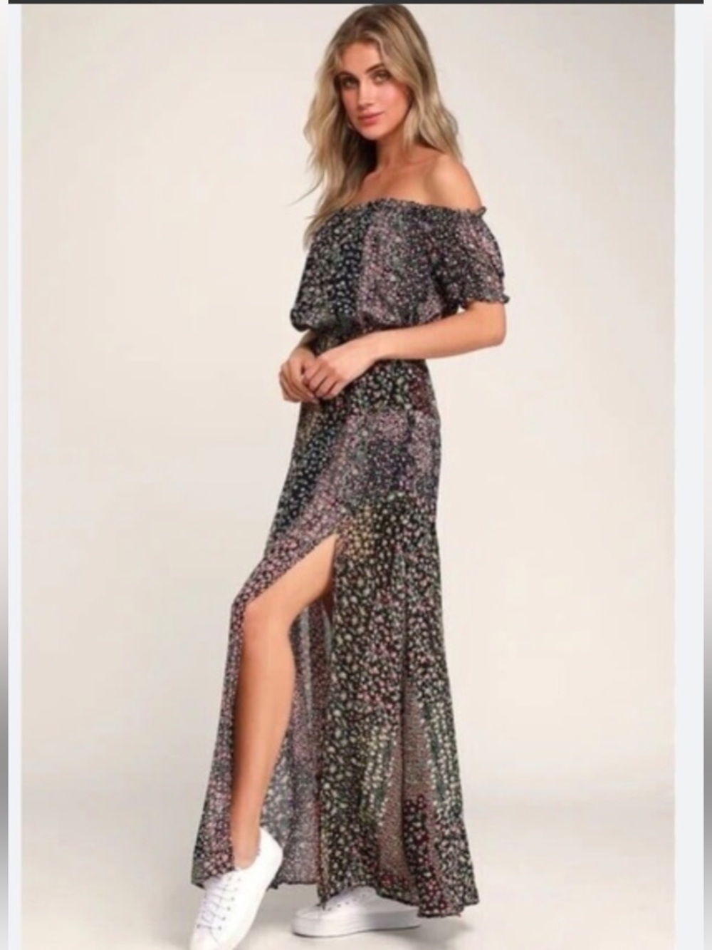 Lulu's Black Floral Maxi Dress with Pink and Blue Print - Picture 2 of 9